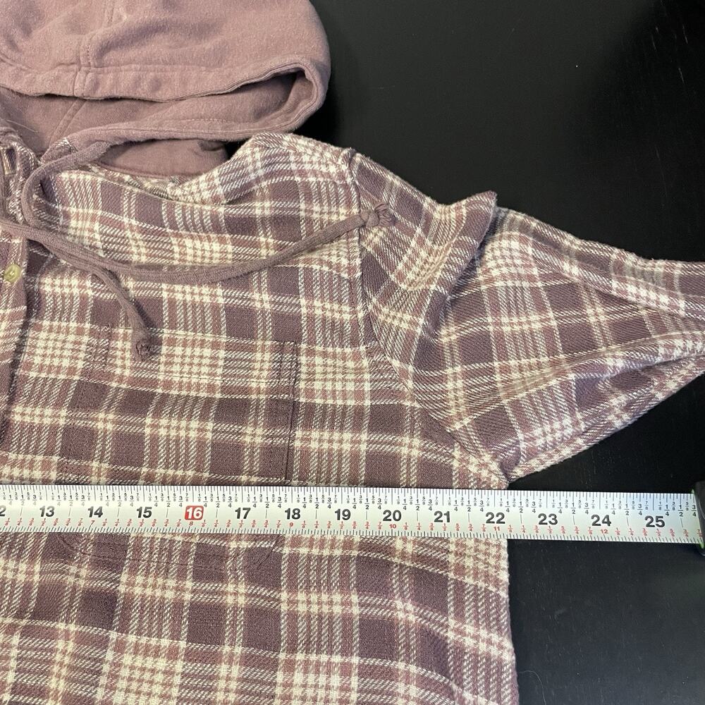American Eagle Women's M Plaid Flannel Hoodie Button Up Shirt Western Cozy Boho - Picture 10 of 11